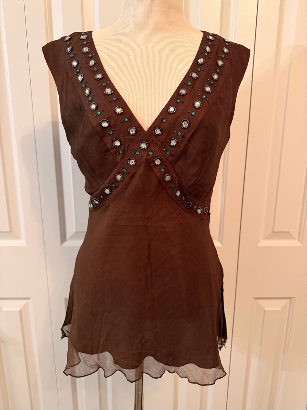 Spenser Jeremy Brown Beaded V-Neck Sleeveless Tunic